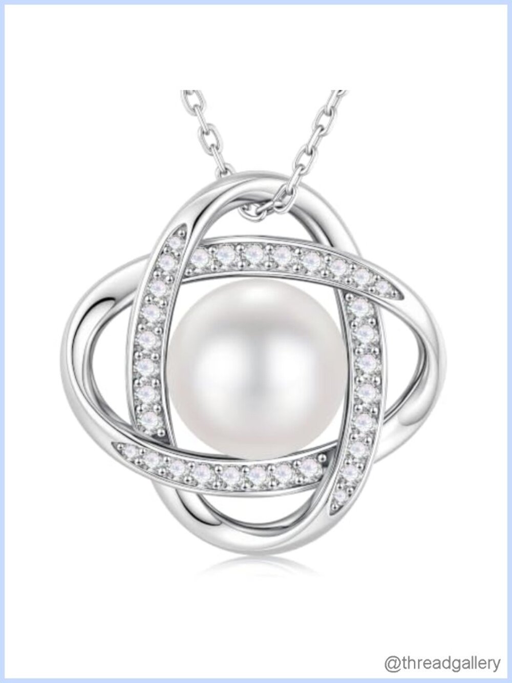 10mm Pearl Love Knot Pendant Necklace, 925 Sterling Silver, Adjustable 19+2in